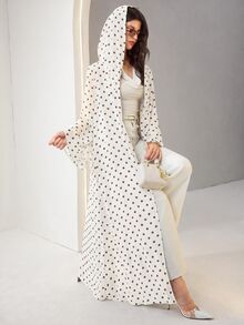 Al Najma 女款法式波點印花長袖白色阿巴亞，正式洗禮賓客 Ninang 婚禮居家辦公秋季端莊優雅現代風 - 白色 - 查看 8