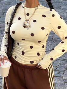 Muchica Polka Dot Casual Plus Size Women's T-Shirt Fall - Multicolor - View 4