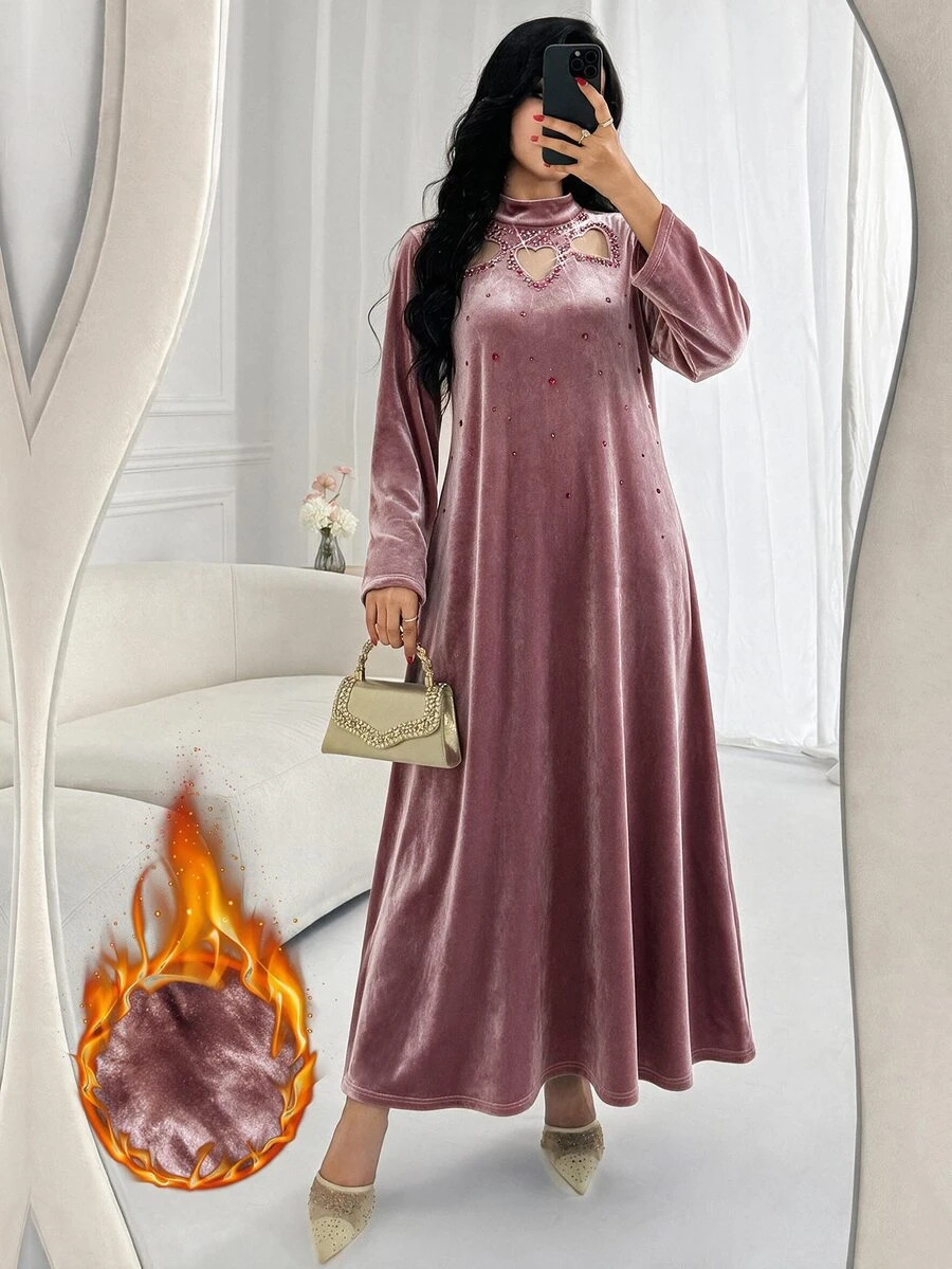 Yasmyna Women's Rhinestone Decorated Cutout Design Elegant Arabian Dress - Dusty Purple - View 1
