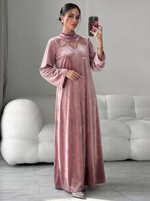 Yasmyna Women's Rhinestone Decorated Cutout Design Elegant Arabian Dress - Dusty Purple - View 6