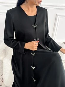 Veilorie Women's Solid Color Casual Party Abaya - Black - View 7