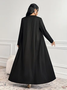 Veilorie Women's Solid Color Casual Party Abaya - Black - View 2