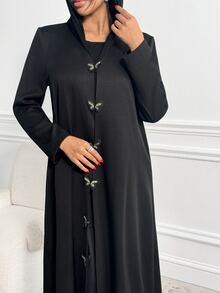Veilorie Women's Solid Color Casual Party Abaya - Black - View 8