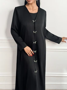 Veilorie Women's Solid Color Casual Party Abaya - Black - View 5