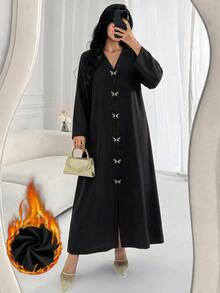 Veilorie Women's Solid Color Casual Party Abaya - Black - View 1