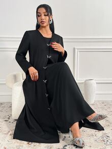 Veilorie Women's Solid Color Casual Party Abaya - Black - View 6