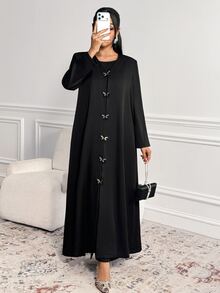Veilorie Women's Solid Color Casual Party Abaya - Black - View 3
