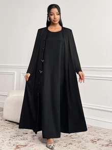 Veilorie Women's Solid Color Casual Party Abaya - Black - View 4