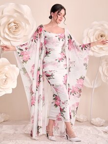Modelyn Floral Print Cami Bodycon Dress & Open Front Coat Two Pieces 2 Pieces Set - Multicolor - View 3