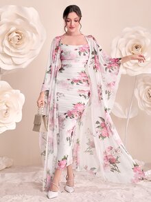 Modelyn Floral Print Cami Bodycon Dress & Open Front Coat Two Pieces 2 Pieces Set - Multicolor - View 6