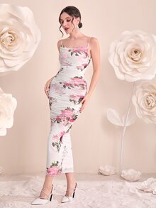 Modelyn Floral Print Cami Bodycon Dress & Open Front Coat Two Pieces 2 Pieces Set - Multicolor - View 5