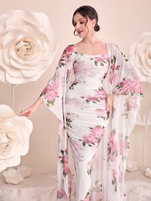 Modelyn Floral Print Cami Bodycon Dress & Open Front Coat Two Pieces 2 Pieces Set - Multicolor - View 7