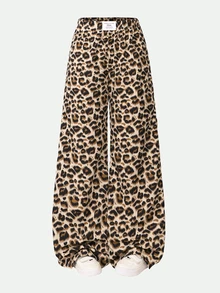 SHEIN Teen Girls Fall Clothes High Waist Casual Loose Leopard Print Straight Leg Pants,Khaki Versatile Daily Wear For Winter,Spring,Summer,Autumn,Holiday - Multicolor - View 5
