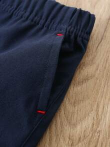 SHEIN 2pcs/Set Baby Boy Solid Color Casual Pants With Slanted Pockets And Front Buttons  Suitable For Everyday Wear Baby Trousers Chic Autumn/Winter Navy - Multicolor - View 3