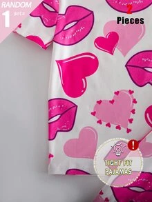 SHEIN Blind Box Random 3-In-1 Set Tween Girl Knit Spring/Summer Short Sleeve Long Pants Round Neck Simple English Creative Red Lips Star Magic Wand Fun Digital Print Pattern Slim Fit Comfortable Soft Skin-Friendly Random Floral Print 2 Pieces Top And Bottom Combination Set Pajamas Homewear - Multicolor - View 8