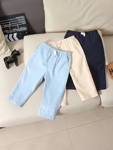 SHEIN 3件組男嬰休閒時尚寬鬆口袋長褲套裝 時髦秋冬海灘泳裝 藍色/白色/海軍藍 - 彩色 - 查看 4