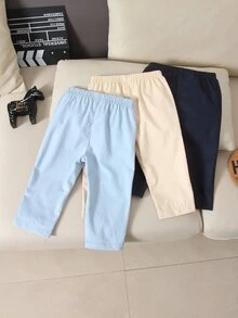SHEIN 3件組男嬰休閒時尚寬鬆口袋長褲套裝 時髦秋冬海灘泳裝 藍色/白色/海軍藍 - 彩色 - 查看 3