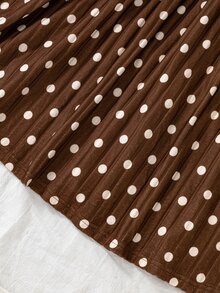 SHEIN Tween Girls 2-Pack Long Sleeve Fall Dresses Family Matching Cute Polka Dot Floral Border Print Ribbed A-Line Thanksgiving Photoshoot Party Beige - Multicolor - View 5