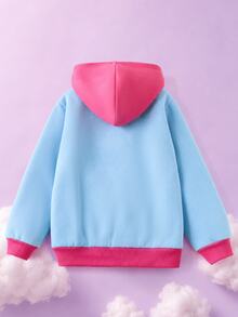 SHEIN X Care Bears Tween Girl Casual Comfortable Everyday Versatile Cute Cartoon Pattern Colorblock Hooded Jacket - Hot Pink - View 3