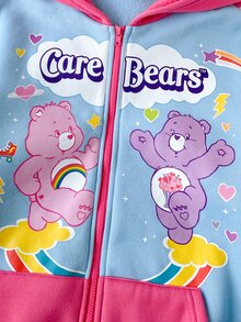 SHEIN X Care Bears Tween Girl Casual Comfortable Everyday Versatile Cute Cartoon Pattern Colorblock Hooded Jacket - Hot Pink - View 4