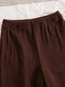 SHEIN Tween Girls Outfits Set Asymmetrical High Neck Dark Brown Long Sleeve T-Shirt Top Paired With Pants Fall Clothes Back To School Family Cute Matching - Brown - View 7