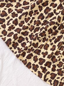 SHEIN Christmas Party Dress Young Girls 2pcs Long Sleeve Dress Set, Leopard Print & Solid Brown - Multicolor - View 6