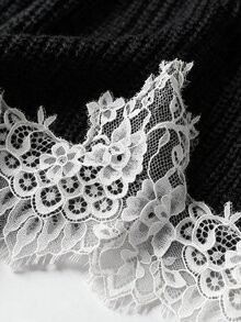 Omancia Guipure Lace Panel Drop Shoulder Sweater Dress - Black - View 7