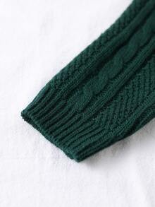 Boys' High Neck Sweater, Autumn/Winter, Vintage Dark Green Cable Knit Thick Sweater. Classic Cable Knit Pattern, Strong Texture, Vintage And Timeless. High Neck Design, Suitable For Layering/Wearing Alone In Autumn/Winter. - Dark Green - View 4