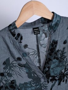 Mulvari Women's Floral Print V-Neck Lantern Sleeve Arabian Style Dress,Modest - Blue - View 4