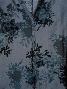 Mulvari Women's Floral Print V-Neck Lantern Sleeve Arabian Style Dress,Modest - Blue - View 6