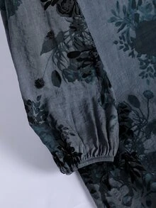 Mulvari Women's Floral Print V-Neck Lantern Sleeve Arabian Style Dress,Modest - Blue - View 8