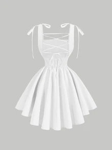 SHEIN MOD White Dreamy Romantic Backless Bowknot Dress, Suitable For Dates, Parties, Holidays, Tea Parties, Birthdays,Graduation Dresses - White - View 2