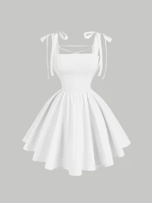 SHEIN MOD White Dreamy Romantic Backless Bowknot Dress, Suitable For Dates, Parties, Holidays, Tea Parties, Birthdays,Graduation Dresses - White - View 1