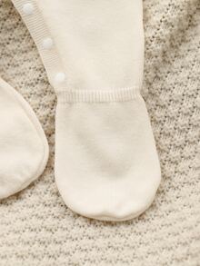SHEIN Newborn Baby Green Sweater Set, Round Neck Long Sleeve Pocket Cardigan + Striped Suspender Romper, 2 Pieces Set - Brown - View 7