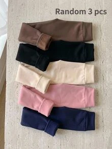 SHEIN Tween女孩秋冬日常百搭極簡風保暖內裡加厚緊身褲 3件/包，黑色、皇家藍、粉色，隨機3件 - 彩色 - 查看 2