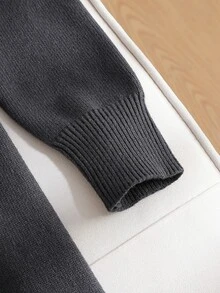Teen Girl Solid Color Round Neck Casual Daily Summer Knit Dress - Grey - View 4