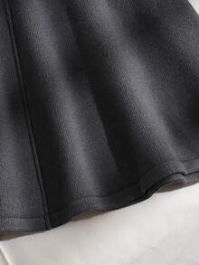 Teen Girl Solid Color Round Neck Casual Daily Summer Knit Dress - Grey - View 3