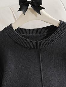 Teen Girl Solid Color Round Neck Casual Daily Summer Knit Dress - Grey - View 5