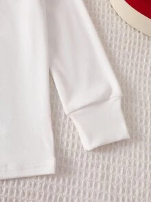 女童泰迪熊圖案水牛格紋睡衣套裝，長袖上衣與長褲 2 件套，休閒居家修身睡衣 - 紅白色 - 查看 5