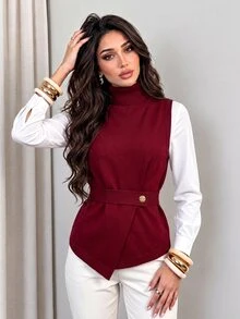 Graceveil Women's Lace-Up High Neck Premium Sleeveless Sweater Vest, Autumn/Winter - Burgundy - View 4