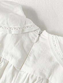 Souflis Souflis Baby Girl Elegant Petal Collar Long Sleeve Puff Sleeve A-Line Dress, Suitable For Delicate Baby Skin, All-Season Autumn Fall - White - View 6