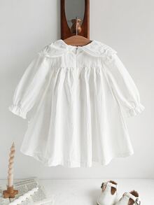 Souflis Souflis Baby Girl Elegant Petal Collar Long Sleeve Puff Sleeve A-Line Dress, Suitable For Delicate Baby Skin, All-Season Autumn Fall - White - View 3