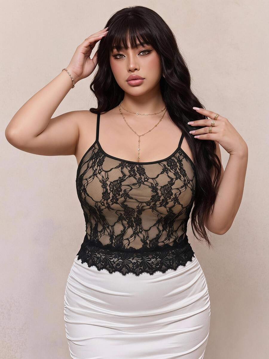 CovetEZ Plus Size Women Lace Camisole Top - Black - View 1