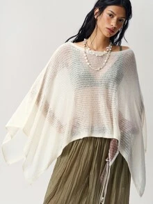 Bohemela Áo len choàng phong cách Bohemian dáng rộng - Màu be - Xem 5
