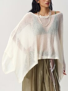 Bohemela Áo len choàng phong cách Bohemian dáng rộng - Màu be - Xem 6