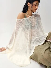 Bohemela Áo len choàng phong cách Bohemian dáng rộng - Màu be - Xem 1
