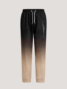 Driftmere Men's Gradient Long Sleeve Sweatshirt & Jogger Pants 2-Piece Set, Letter Print Casual Sports Outfit - Multicolor - View 4