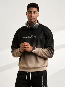 Driftmere Men's Gradient Long Sleeve Sweatshirt & Jogger Pants 2-Piece Set, Letter Print Casual Sports Outfit - Multicolor - View 1