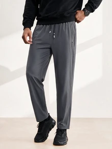 Driftmere Men's Summer Lightweight Drawstring Waist Tapered Leg Pants - Dark Grey - View 1