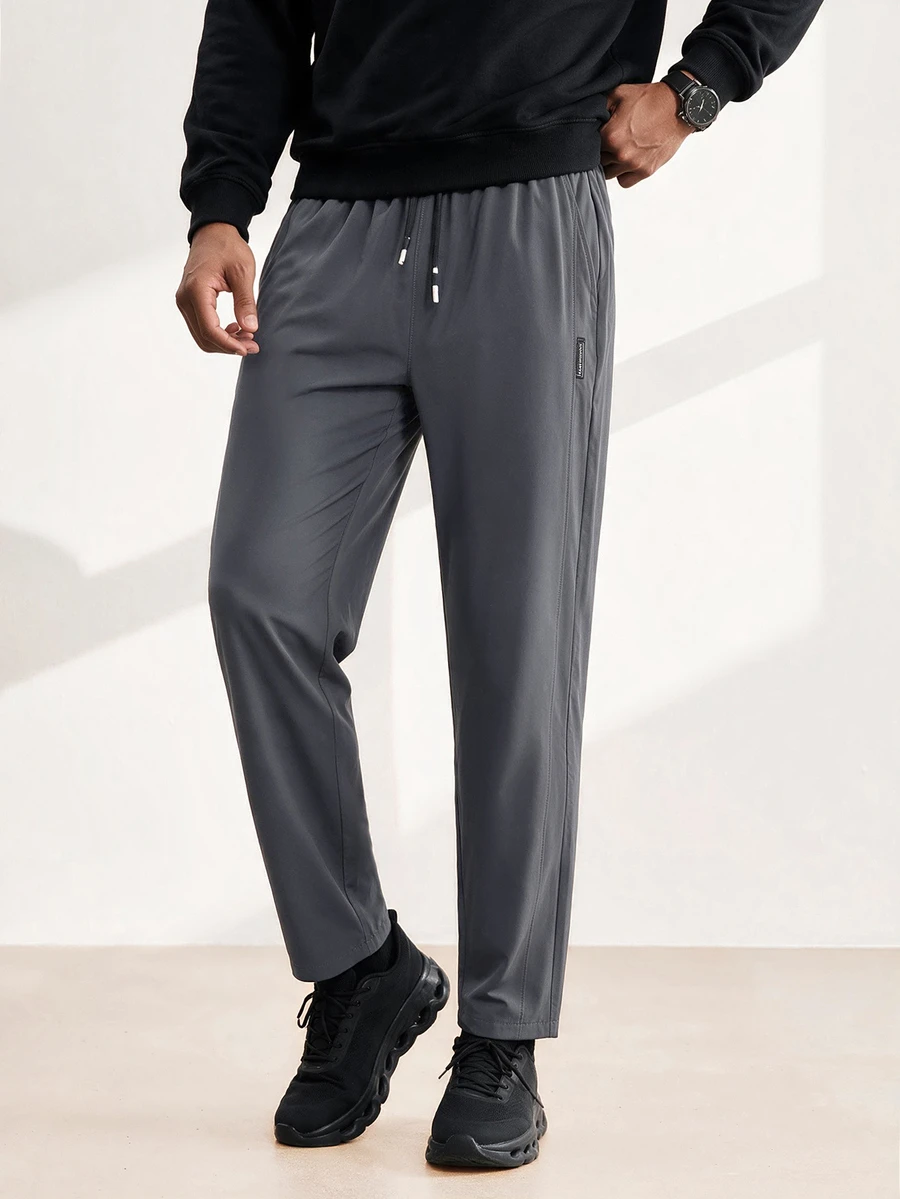 Driftmere Men's Summer Lightweight Drawstring Waist Tapered Leg Pants - Dark Grey - View 1